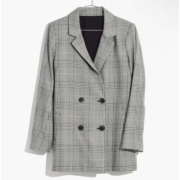 Madewell Womens Caldwell Plaid Double-Breasted Blazer Jacket Small Black FA EXC - Picture 3 of 12